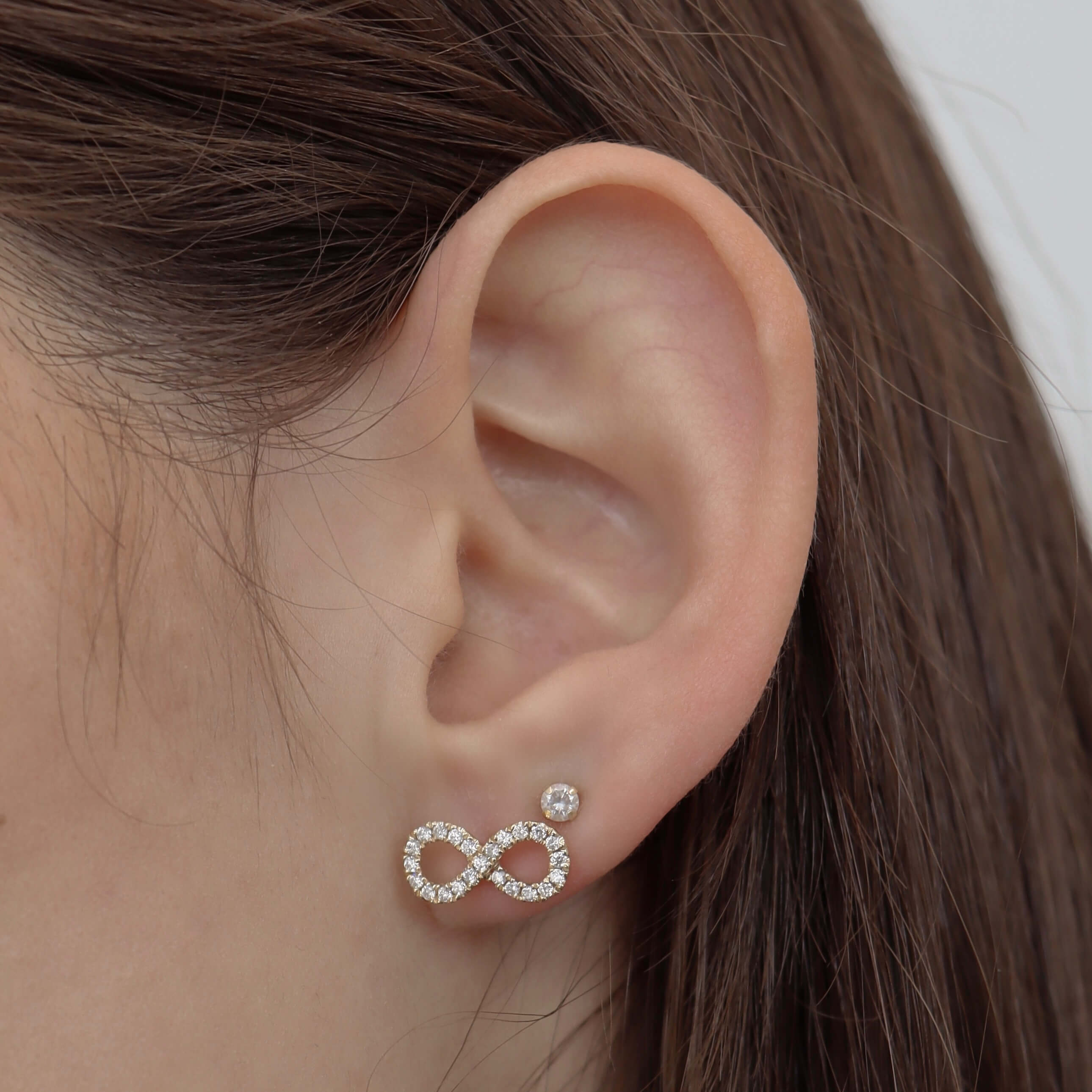 14K Infinity Diamond Studs Earrings IceLink-CAL 14K Gold  